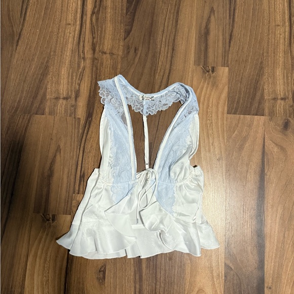 Free People Tops - Free People White and Light Blue Lace Tank Top